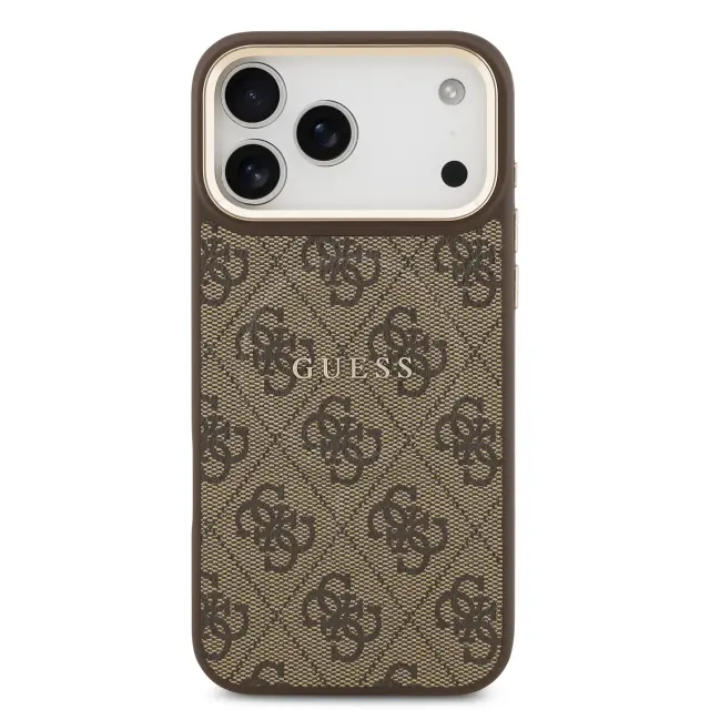 Guess PU Leather 4G Gold Frame MagSafe Case for iPhone 17 Pro Max Brown 3