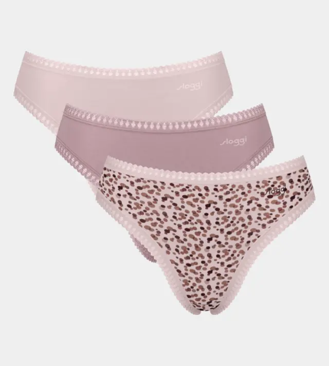 Sloggi Γυναικείο Slip GO Crush H High Leg - Τριπλό Πακέτο, Χρώμα Πούδρα-Μωβ-Πολύχρωμο