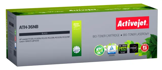 BIO Activejet ATH-36NB toner for HP, Canon printers, Replacement HP 36A CB436A, Canon CRG-713 Supreme 2000 pages black. ECO Toner.