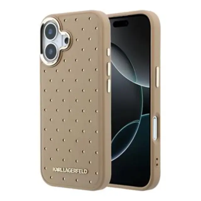 Karl Lagerfeld PU Perforated Gold Dots MagSafe Case for iPhone 17 Beige