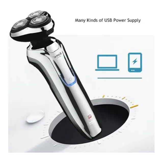 Kemei USB Silver KM-7935 Ξυριστική Μηχανή Προσώπου Επαναφορτιζόμενη 3