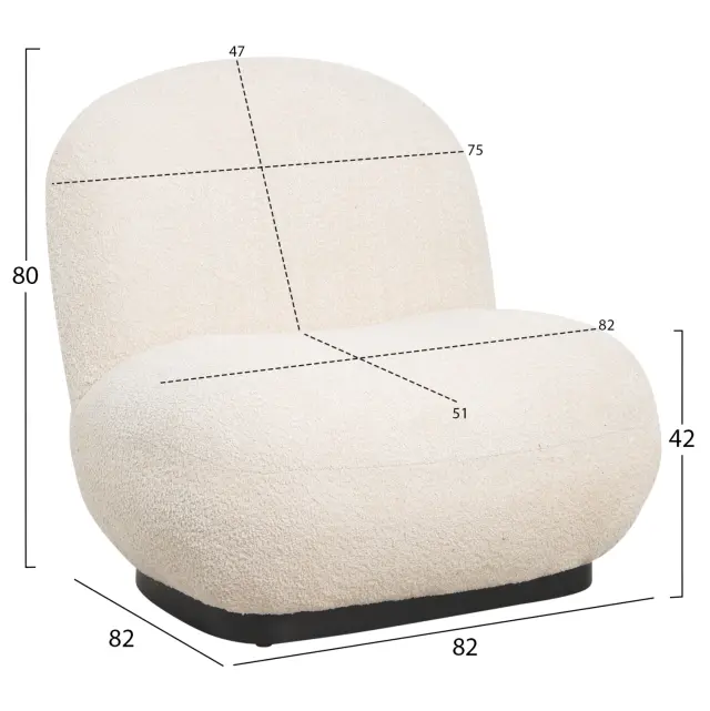 Πολυθρόνα Beany εκρού μπουκλέ ύφασμα 85x82x77 εκ. 2