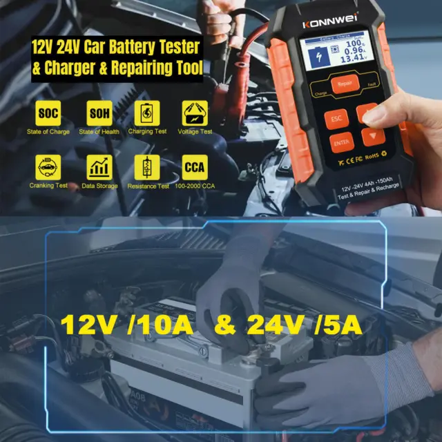 Konnwei KW520 Ψηφιακό Battery Tester με Κροκοδειλάκια 3