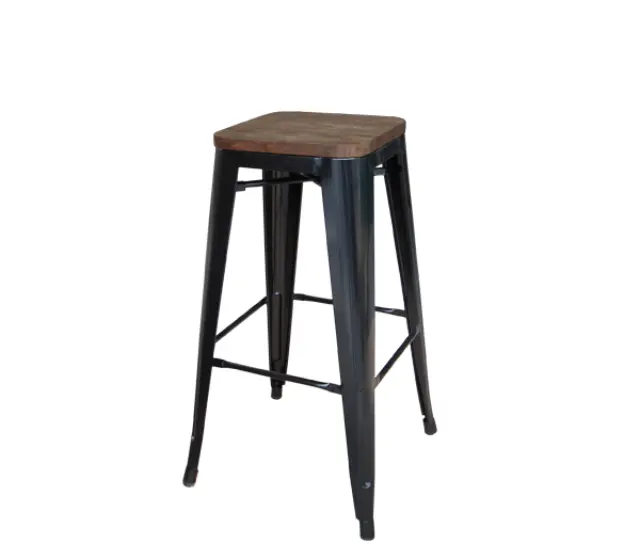 Σκαμπώ Bar RELIX Μέταλλο/Ξύλο Μαύρο/Δρυς Σκούρο 43x43 H.76cm