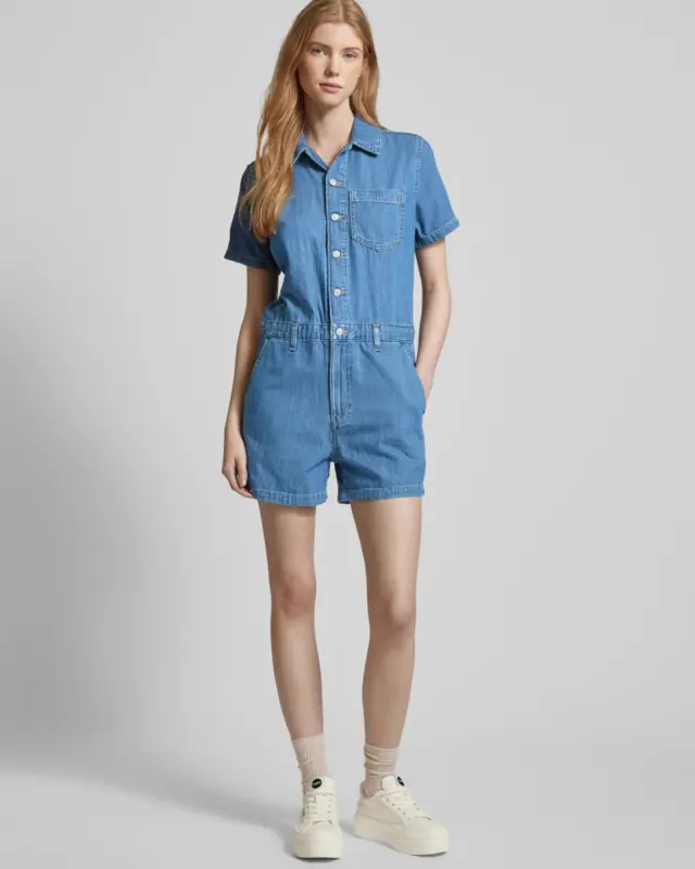 Levi’s Short-Sleeve Surplus Romper Γυναικεία Τζιν Ολόσωμη Φόρμα Μπλε - S 3