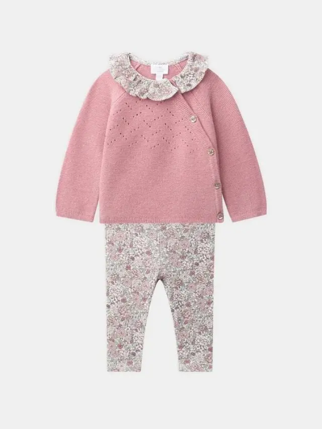 Βρεφικό Σετ για Κορίτσια Floral Knit ΡΟΖ