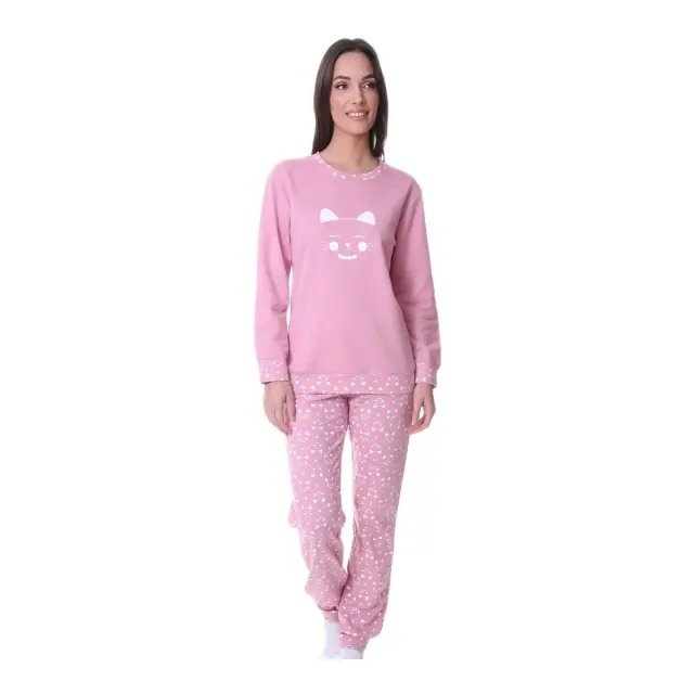 Lydia Creations Γυναικεία Πυτζάμα Happy Cat, Χρώμα Ροζ