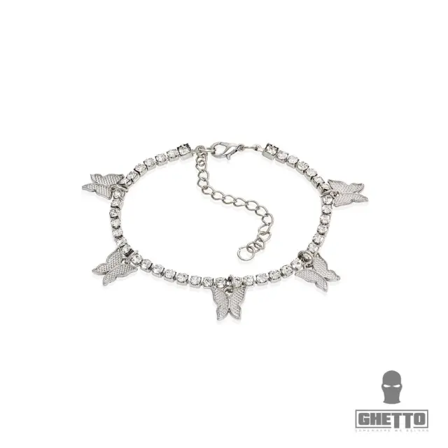 Ghetto Anklet Bracelet Sweet Butterfly Bling Silver