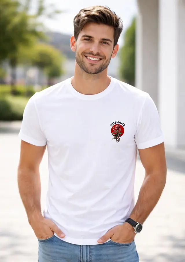 T-shirt Noshame® Λευκό με τύπωμα Rose - 132574 - XXL