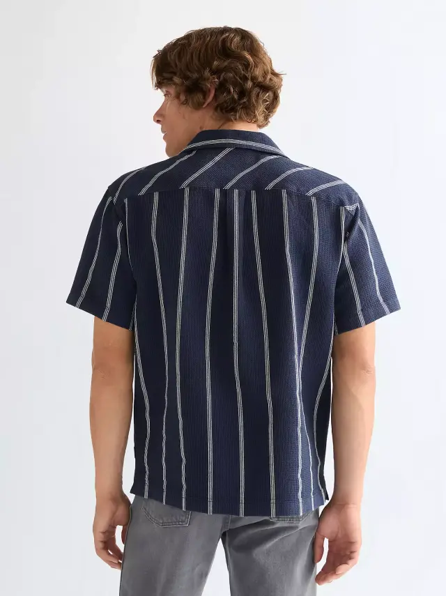 Wrangler Ανδρικό W Resort Ριγέ Πουκάμισο 112378102 – Navy Blue - L 2