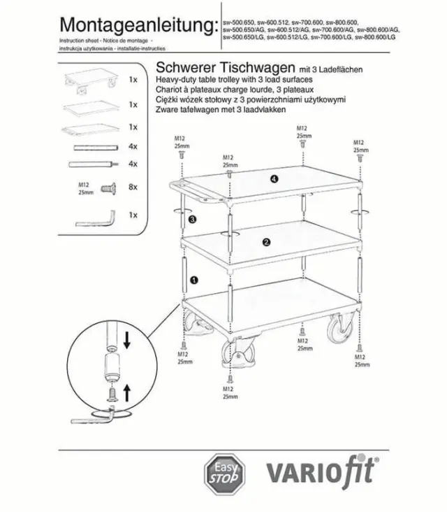 Variofit sw-800.600/AG Τρόλεϊ Βαρέως Τύπου 3 Επιπέδων για Φορτίο Βάρους ως 500kg 2