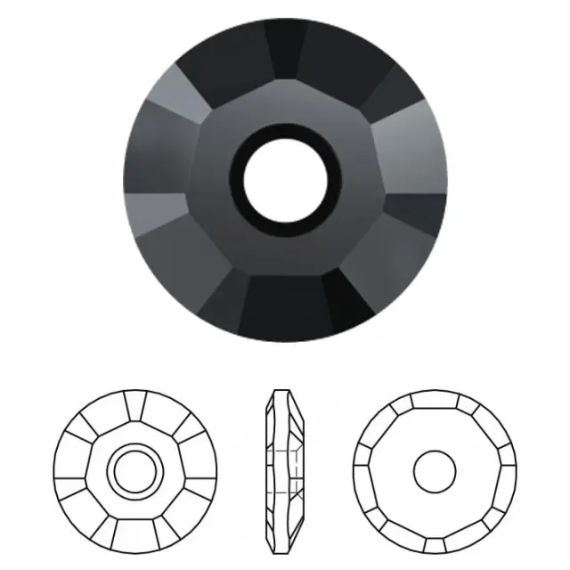 Swarovski 3129 Disk Lochrose Jet Hematite P288 Ø7mm - 12τεμ