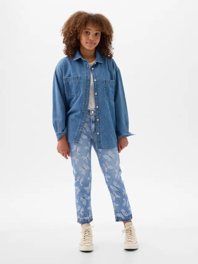 Μπλε Παιδικό High Rise Print Girlfriend Jean Παντελόνι medium wash - 10