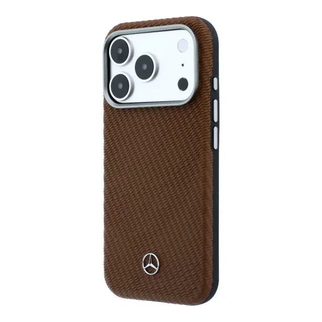 Mercedes PU Leather Wood Semi Wrap MagSafe Case for iPhone 17 Pro Camel 2