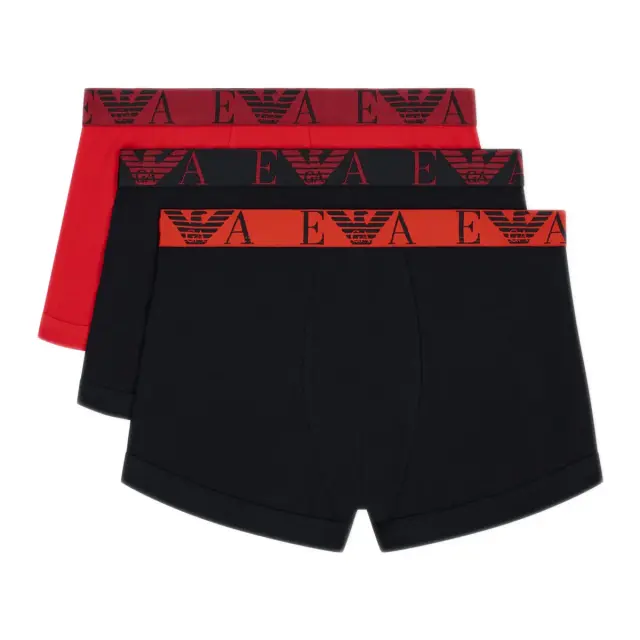 Emporio Armani Ανδρικό Boxer Bold Monogram Waistband - Τριπλό Πακέτο, Χρώμα Black-Cherry-Black