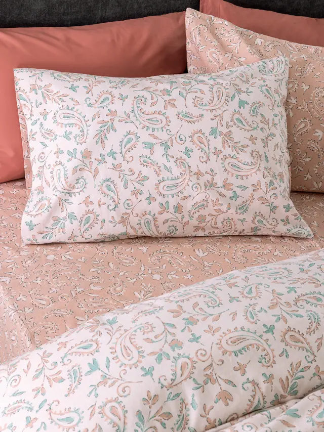 Σετ Σεντόνια 240x265 Υπέρδιπλα Flannel Beauty Palamaiki FB0247 Λευκό-Σομόν 100% βαμβακερόΧωρίς Λάστιχο 2
