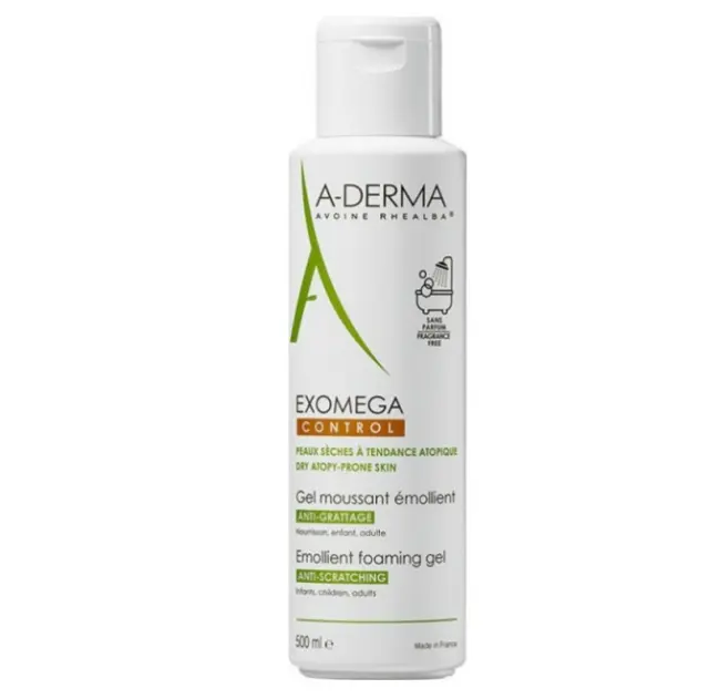 A-Derma Exomega Control Emollient Foaming Gel Κρεμώδης Αφρός Καθαρισμού Προσώπου/Σώματος για το Ατοπικό Δέρμα, 500ml 2