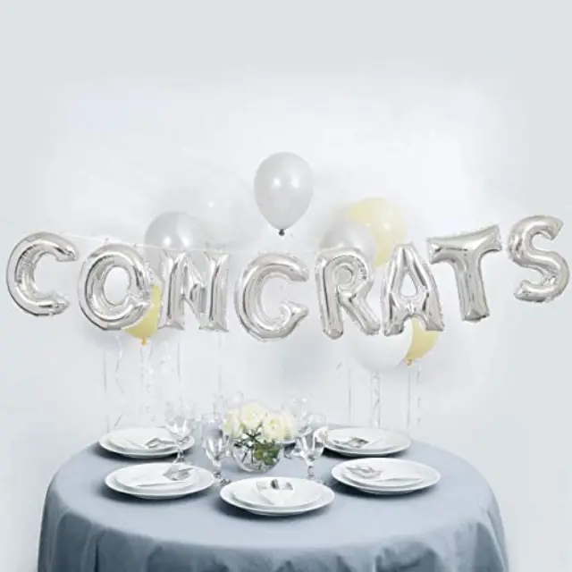 Silver Congrats Foil Letter Balloon Banner Kit 14