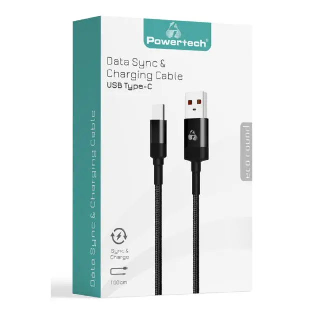 Powertech Eco Round Braided USB 2.0 Cable USB-C male - USB-A male Μαύρο 1m (PTR-0081)