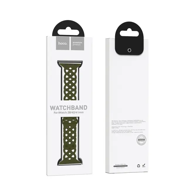 Watchband Hoco WA09 Flexible Rhombus Hollow 38/40/41mm για Apple Watch 1/2/3/4/5/6/7/8/SE Olive Green Silicon Band 2