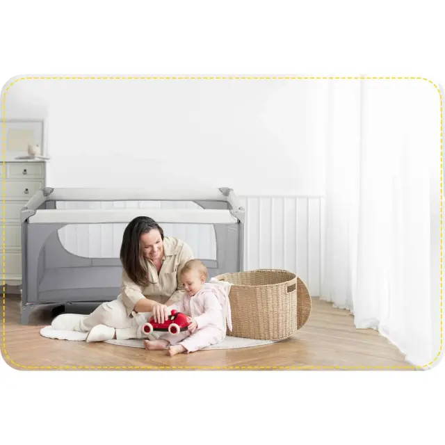 Ricokids Παρκοκρέβατο με ρόδες Light Grey 125x65χ78cm 3