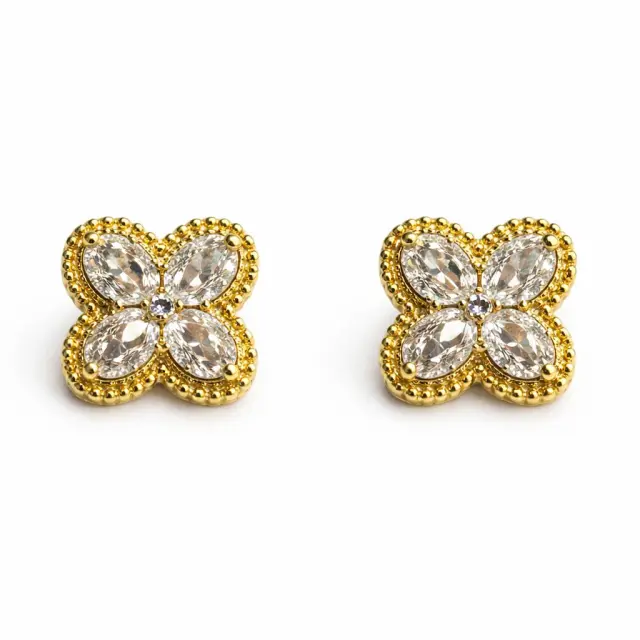 Ghetto Gold Crystal Flower Stud Earrings | Stainless Steel