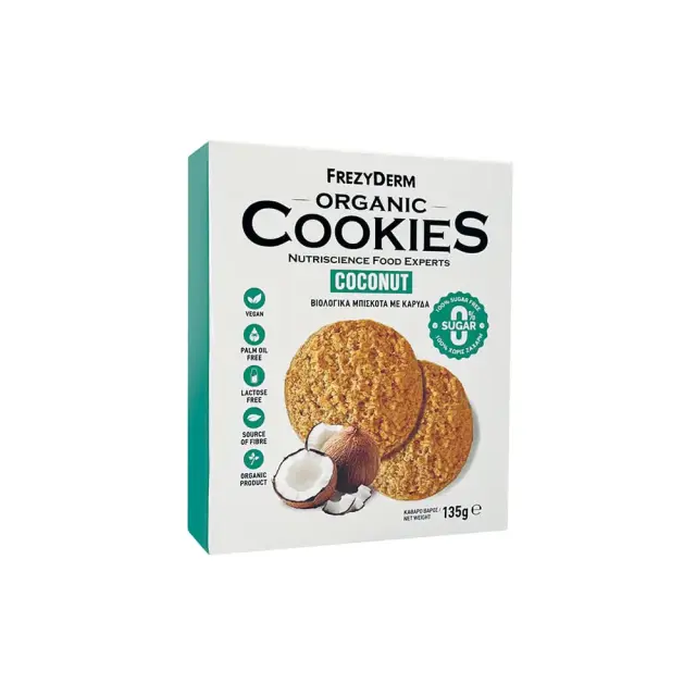 Frezyderm Organic Cookies Coconut 0% Sugar Βιολογικά Μπισκότα με Καρύδα & 0% Ζάχαρη, 135g