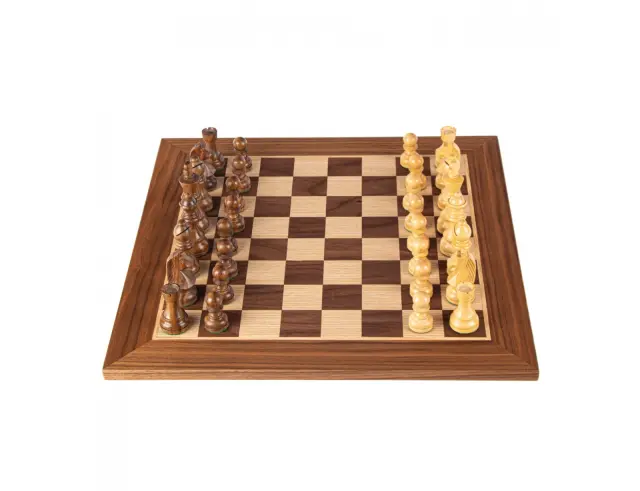 Σετ Χειροποίητο Σκάκι Wooden Chess Manopoulos από Ξύλο, με πιόνια Staunton, θήκη αποθήκευσης και διαστάσεις 40x40cm - Walnut SW42B40K 3