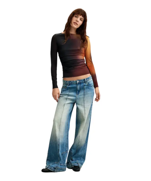 Desigual -Γυναικείο Μακρυμάνικο T-Shirt Tulle 26WWTK18-2000 Μαύρο / Πορτοκαλί 3