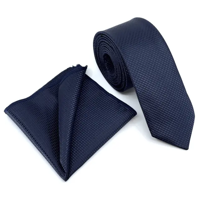 Μπλε Σχεδιαστική Γραβάτα Microfiber Σετ με Μαντηλάκι