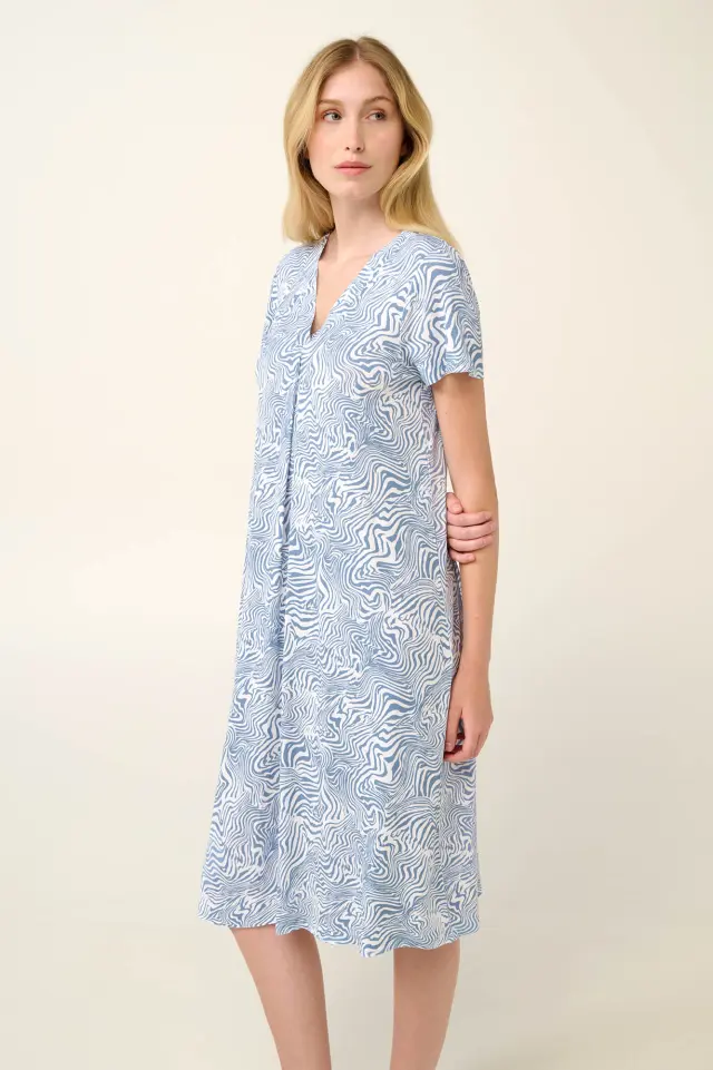 Vamp Καλοκαιρινό Νυχτικό Micromodal με Πιέτα Blue Serene