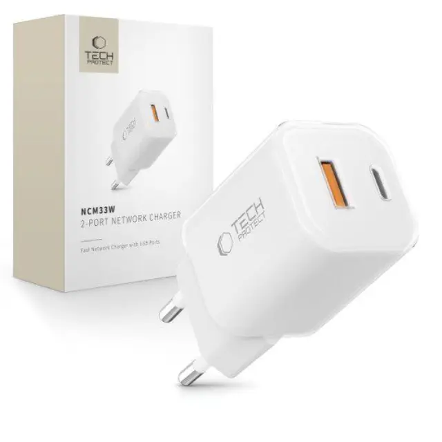 Tech-Protect® Φορτιστής με Θύρα USB-A και Θύρα USB-C 33W- Λευκό