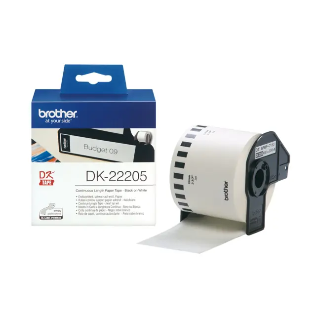 BROTHER LABEL PRINTER TAPE Black on White 62mm wide (DK-22205) (BRODK22205) Brother Labels