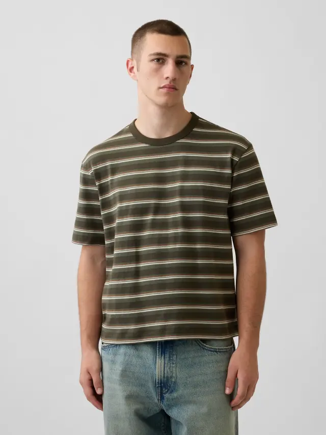 Ανδρική Μπλούζα Heavyweight Cropped Γραμμής GREEN STRIPE