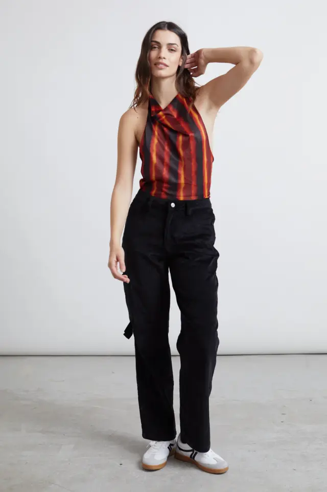 24COLOURS Corduroy Trousers Γυναικείο Παντελόνι Cotton/Elastane Wide Leg - Black 60844b - M 2