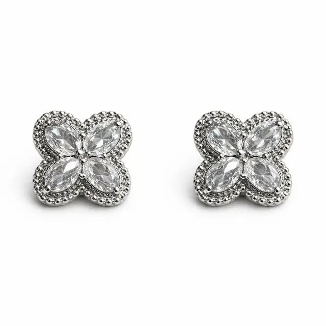 Ghetto Silver Crystal Flower Stud Earrings | Stainless Steel