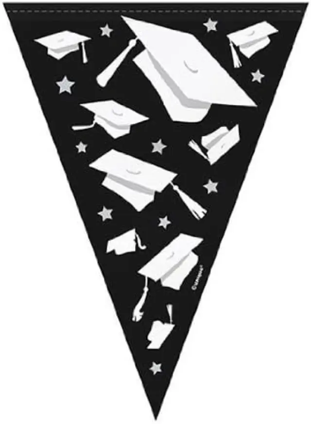 Γιρλάντα Σημαιάκια Congrats Grad Silver- Black - White / 274 εκ.