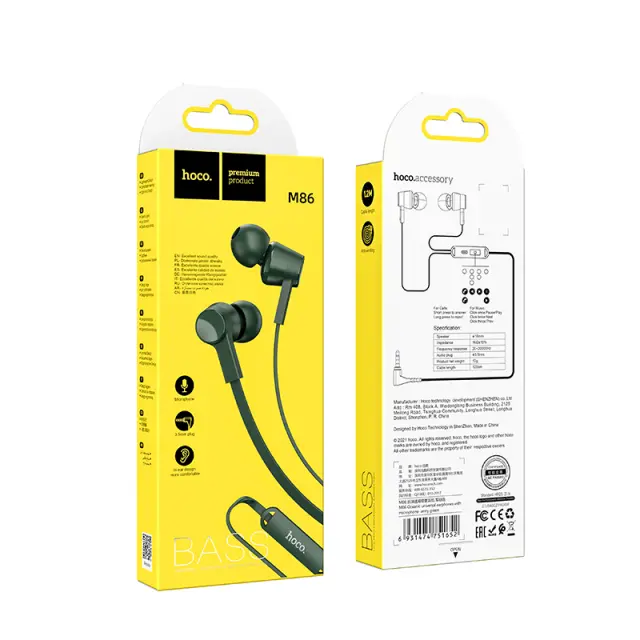 Hands Free Hoco M86 Oceanic Universal Earphones Deep Bass Stereo με 3.5mm Γωνιακό Κονέκτορα Πράσινο 1.2m 2