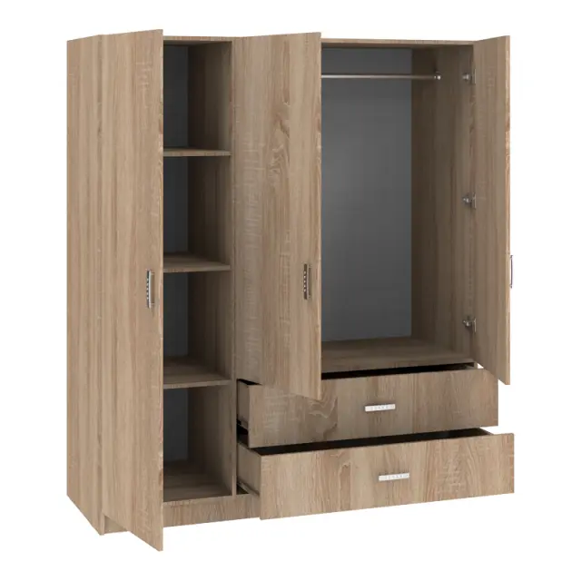 Ντουλάπα τρίφυλλη Royal pakoworld με συρτάρια sonoma 150x58x177εκ 3