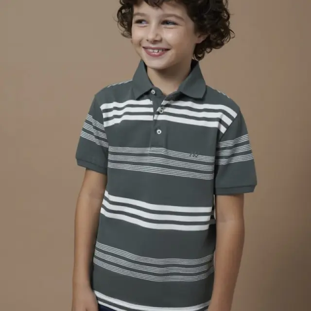 Junior 10 έως 18 ετών Πόλο ρίγες Better Cotton χακί