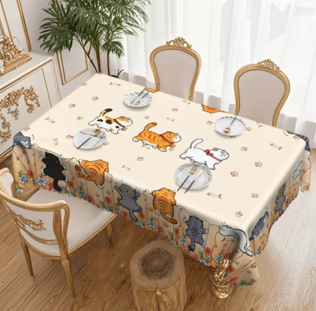 Τραπεζομάντηλο Μπέζ Με Γάτες 220x152cm