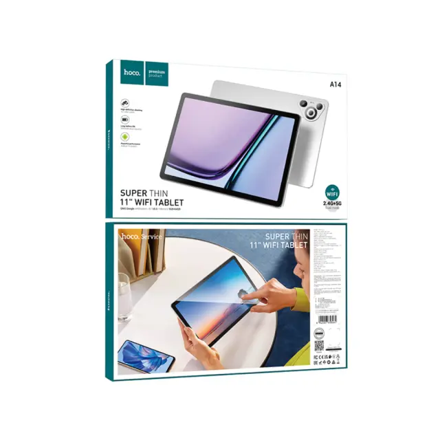 Tablet Hoco. A14 Ultra-thin 11" WiFi 3GB + 3GB/64GB MicroSD Android 14 5000mAh Ασημί με Screen Protector και Θήκη Book 2