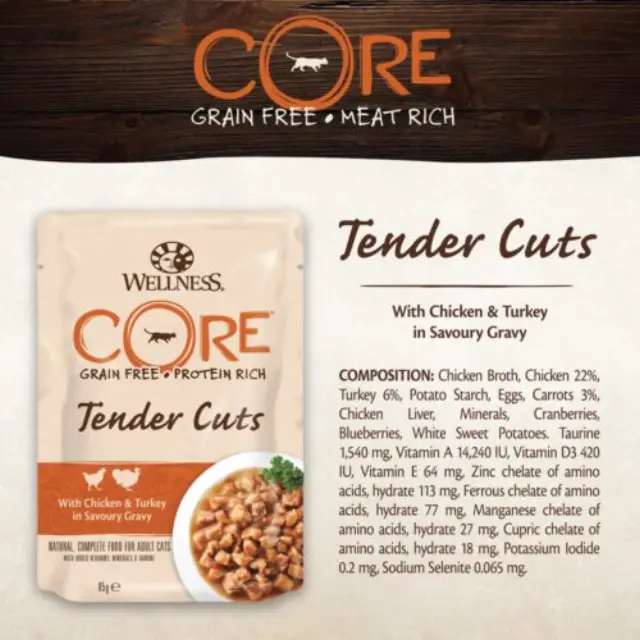 Wellness Core Tender Cuts Fillets Κοτόπουλο & Γαλοπούλα Σε Σάλτσα 85gr Μονόχρωμο 3