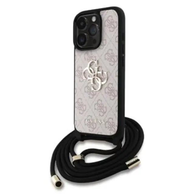 Guess PU 4G Metal Logo Crossbody Strap Case for iPhone 15 Pro Max Pink