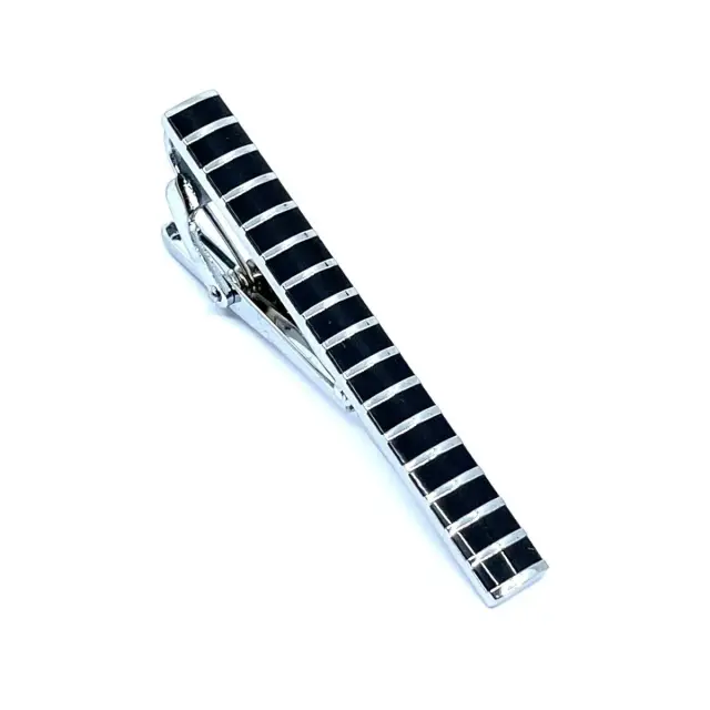 Ασημί Μαύρο Κλιπ Γραβάτας 5,5 cm με Σμάλτο – LGTC/5.5-02