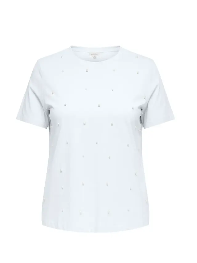 T-shirt plus size με διακοσμητικές πέρλες - Λευκό - XS