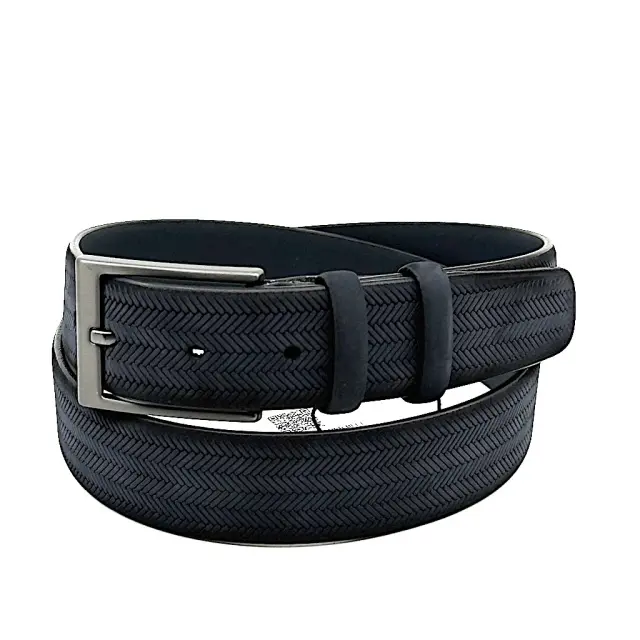 Μπλε Δερμάτινη Ζώνη Nubuck Ψαροκόκαλο 3,5 cm 3