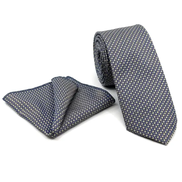 Γραβάτα Microfiber σε Σιέλ Μοτίβο Σετ με Μαντηλάκι