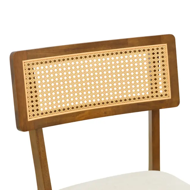 Καρέκλα Raffles pakoworld καρυδί rubberwood με pe rattan και εκρού ύφασμα 47x48x83.5εκ | Συσκευασία 2 τμχ 2