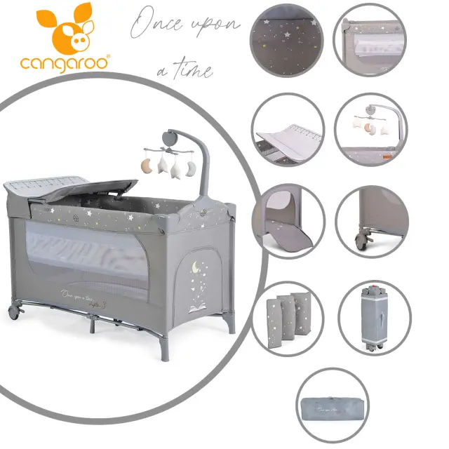 Cangaroo Once Upon A Time 3 Παρκοκρέβατο 2 Επιπέδων με Αλλαξιέρα Grey